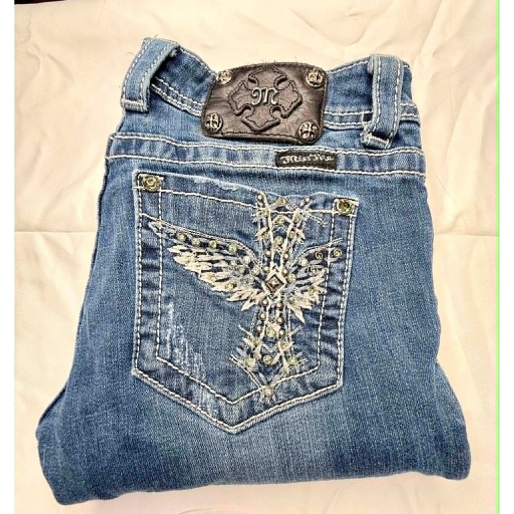 Miss Me Skinny Jeans Womens 29x34 Embroidered Wing Cross Low Rise Blue